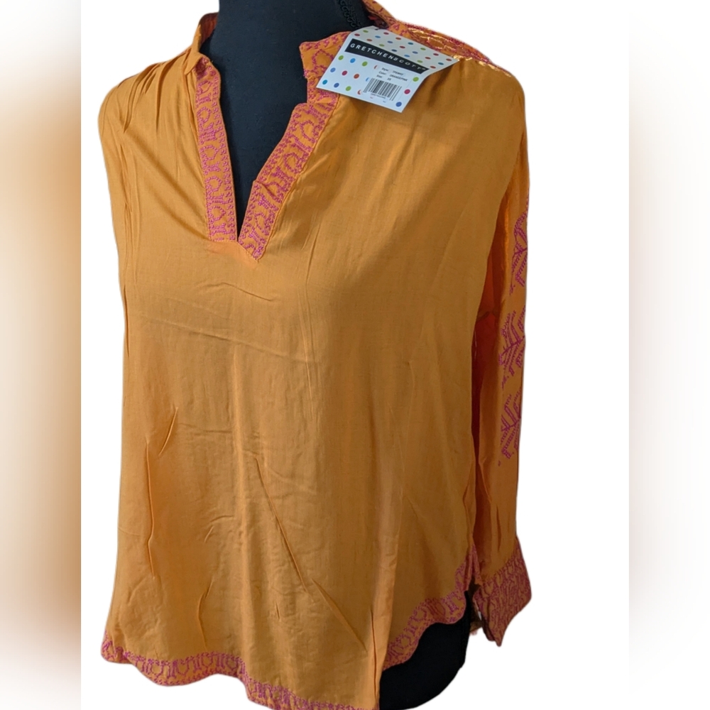 Gretchen Scott Orange Embroidered Tunic Style Top, NWT, XS